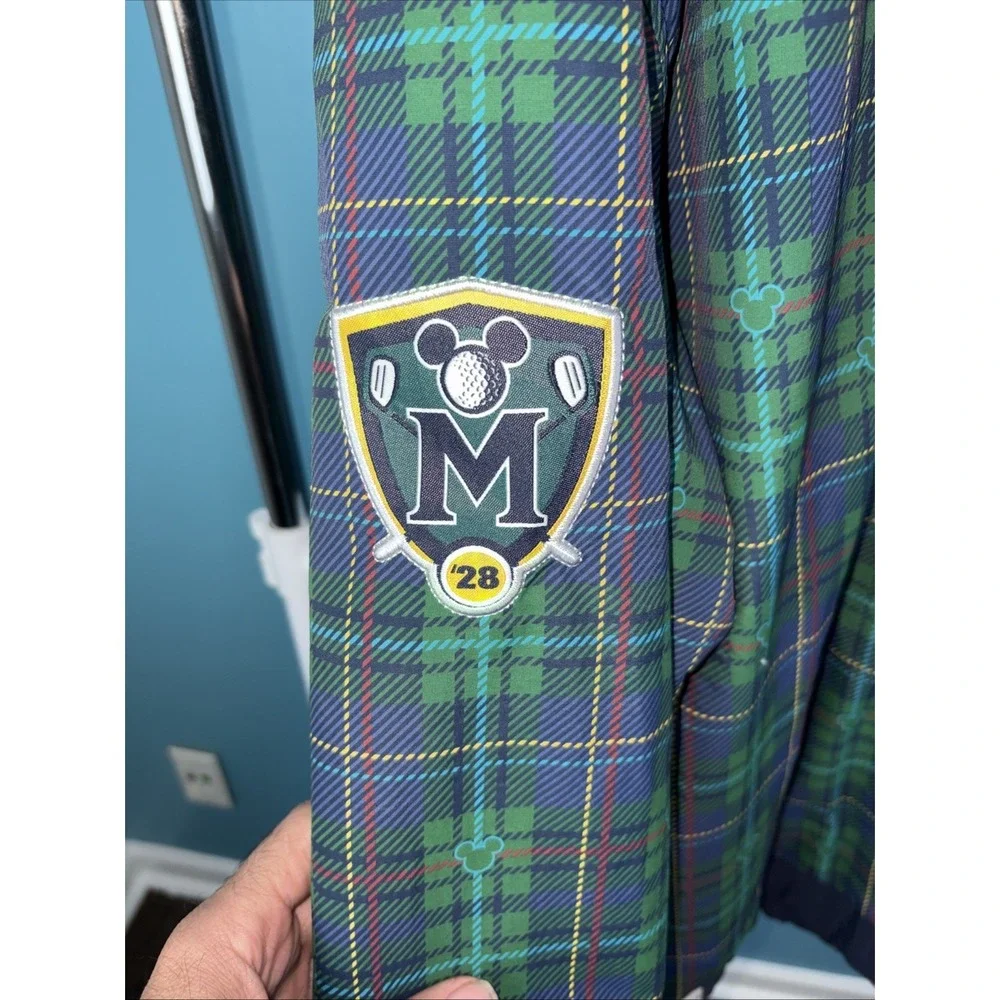 Disney‎ Store Full Zip Golf Jacket Size XXL Pluto Mickey Green Plaid Disney Golf